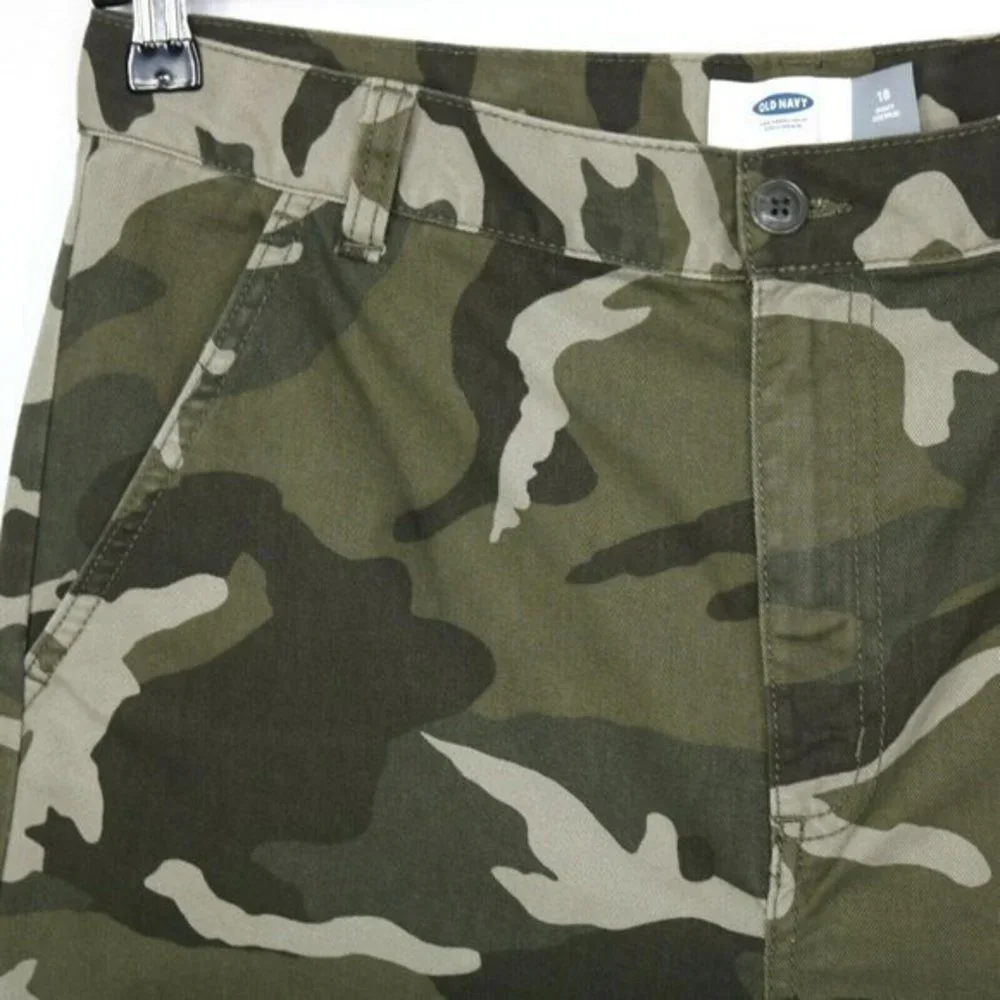 Old Navy‎ Boys Camo Camouflage Cargo Shorts Green Adjustable Waist 18 Husky